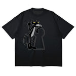 Black t-shirt with a graphic of a stylized black panther on a white background