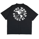 Heavyweight cotton tee in black featuring the APT.4B Globe logo. Represents the brand's journey from local Queens roots to global influence.