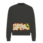 Black crewneck sweatshirt featuring 'Crown City Burner' graphic. Inspired by the golden era of Queens hip-hop and graffiti culture.