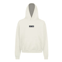 Cream hoodie featuring the classic APT.4B Dynamo box logo. Essential heritage streetwear with a clean, architectural design.
