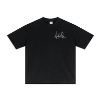 275GSM Men's Double-Yarn Raw-Edge Pigment-Wash T-Shirt Black
