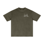 275GSM Men's Double-Yarn Raw-Edge Pigment-Wash T-Shirt Dark green