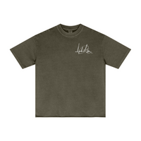 275GSM Men's Double-Yarn Raw-Edge Pigment-Wash T-Shirt Dark green