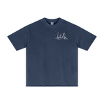 275GSM Men's Double-Yarn Raw-Edge Pigment-Wash T-Shirt Dark blue