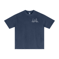275GSM Men's Double-Yarn Raw-Edge Pigment-Wash T-Shirt Dark blue