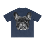 275GSM Men's Double-Yarn Raw-Edge Pigment-Wash T-Shirt Dark blue