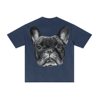 275GSM Men's Double-Yarn Raw-Edge Pigment-Wash T-Shirt Dark blue