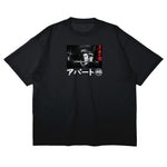 Black cotton tee with 'Shogun' graphic print. A fusion of Japanese heritage storytelling and gritty New York street style.