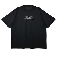 Black tee featuring an embroidered 'Throwie' graffiti logo. Classic 90s NYC street art aesthetic by APT.4B